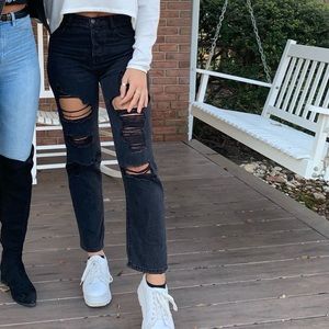 Ripped straight leg jeans